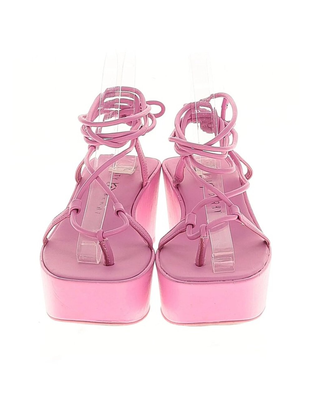 Katy Perry Pink Lace Up Platform Thong Sandals Clear Strap Y2K Barbiecore 8.5